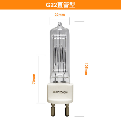230v 2000 luces de la lámpara de halógeno de tungsteno del cuarzo del bulbo G22 del vatio QTH